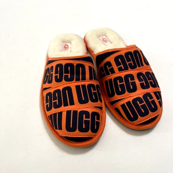 NWOB UGG Scuff Graphic Band Logo Orange Slippers Classic Slip-On Size 8 Letters - Picture 4 of 7